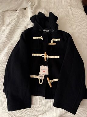 Uniqlo Black Duffle Coat with Wooden Toggle
